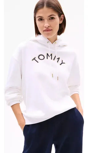Tommy Hilfiger White Embroidered Logo Hoodie