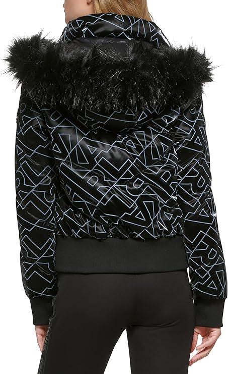 Karl Lagerfeld Women’s Bomber Jacket With a Monogram logo and removable faux fur trim