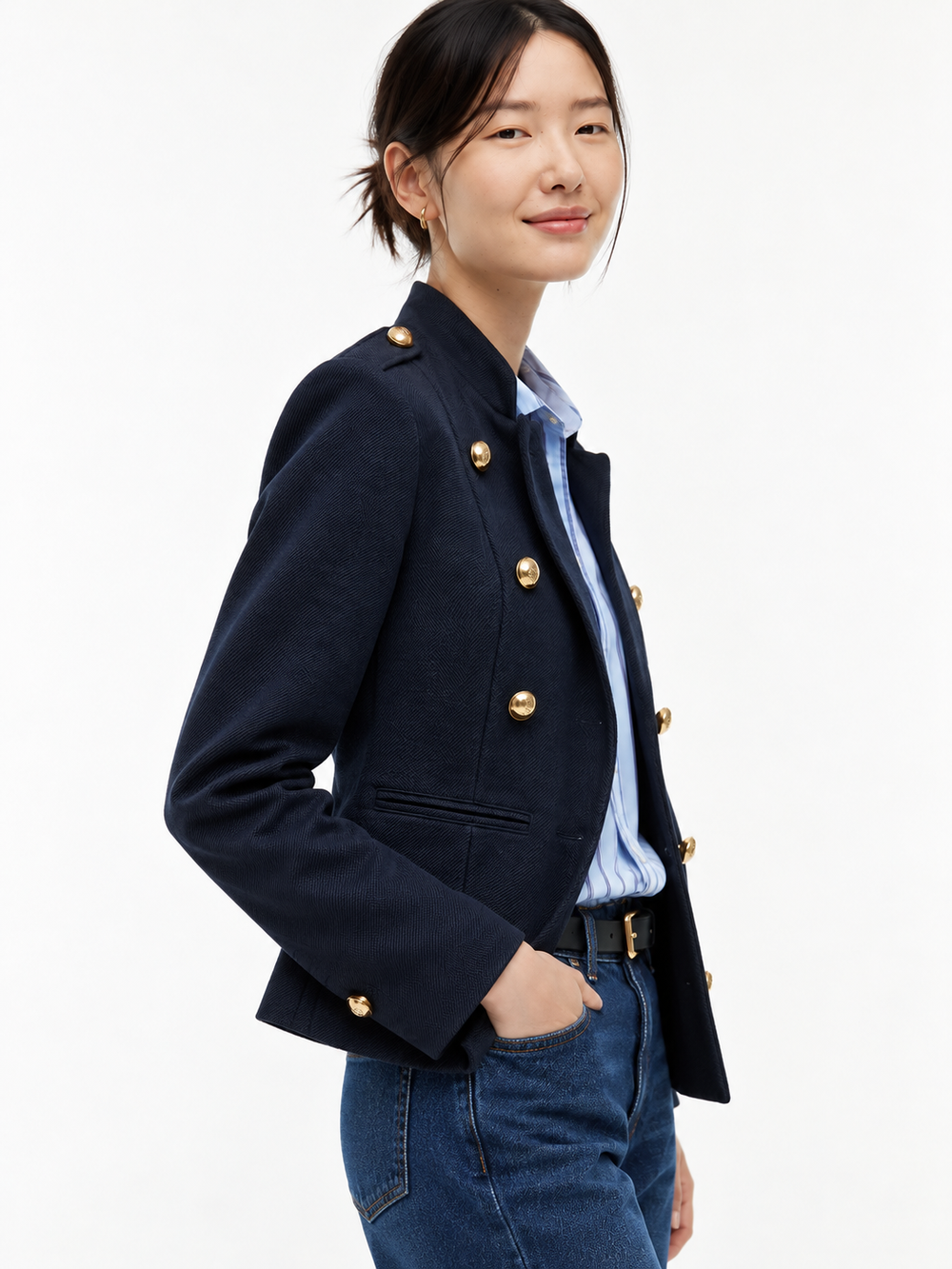 Women's Gold-Button Military-Style Double-Breasted Blazer