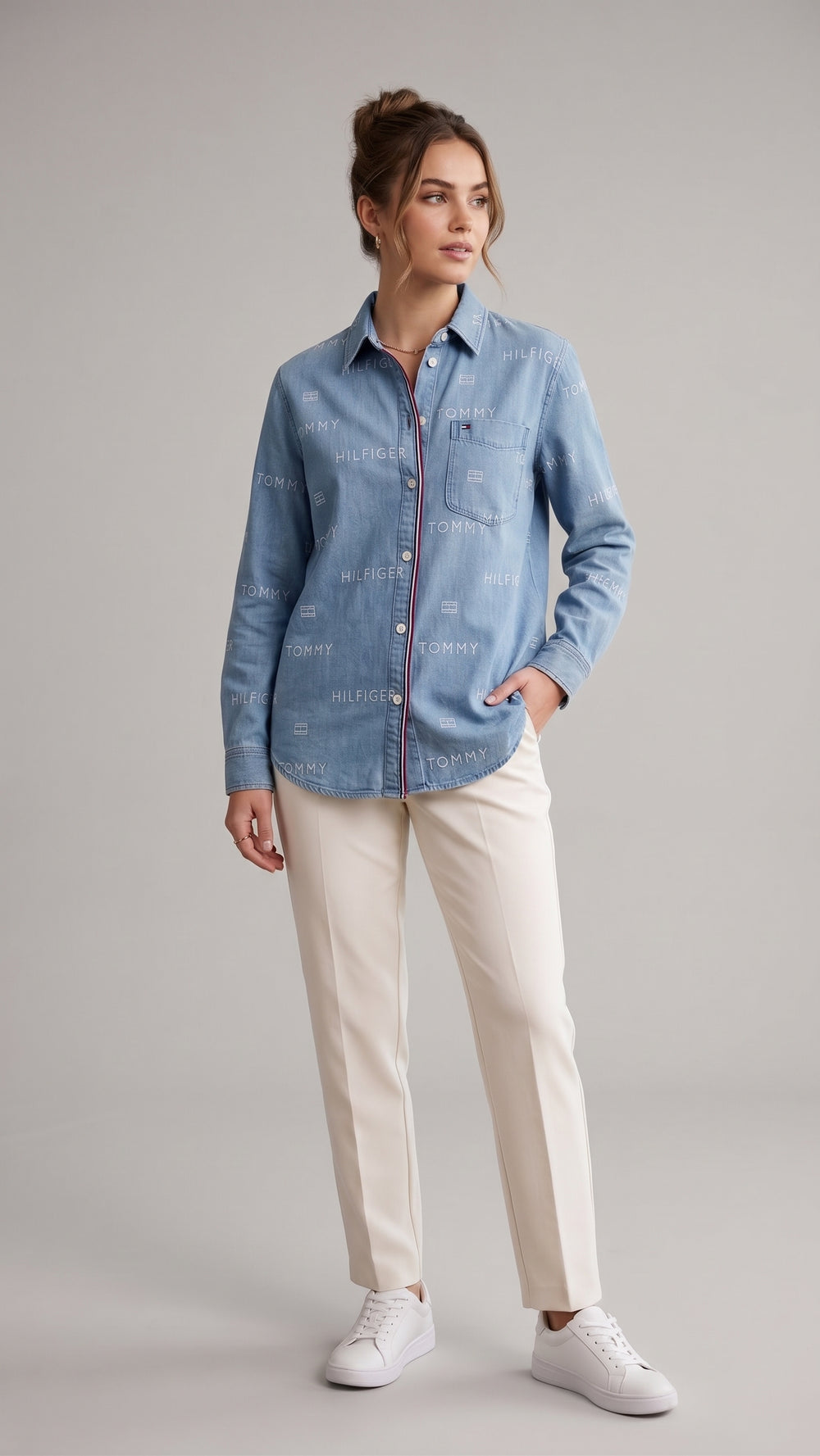 TOMMY HILFIGER Brand Print Denim Shirt