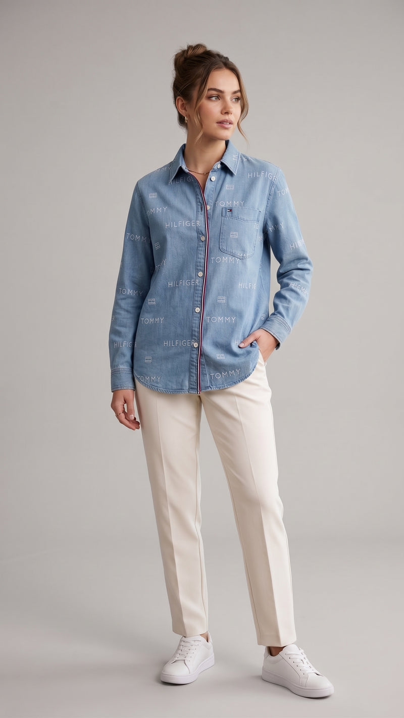 TOMMY HILFIGER Brand Print Denim Shirt
