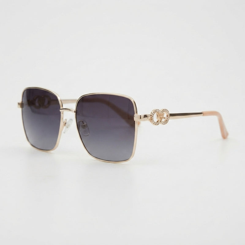 Guess Gold Square Sunglasses with Rhinestone Interlocking G Details (Without Case)