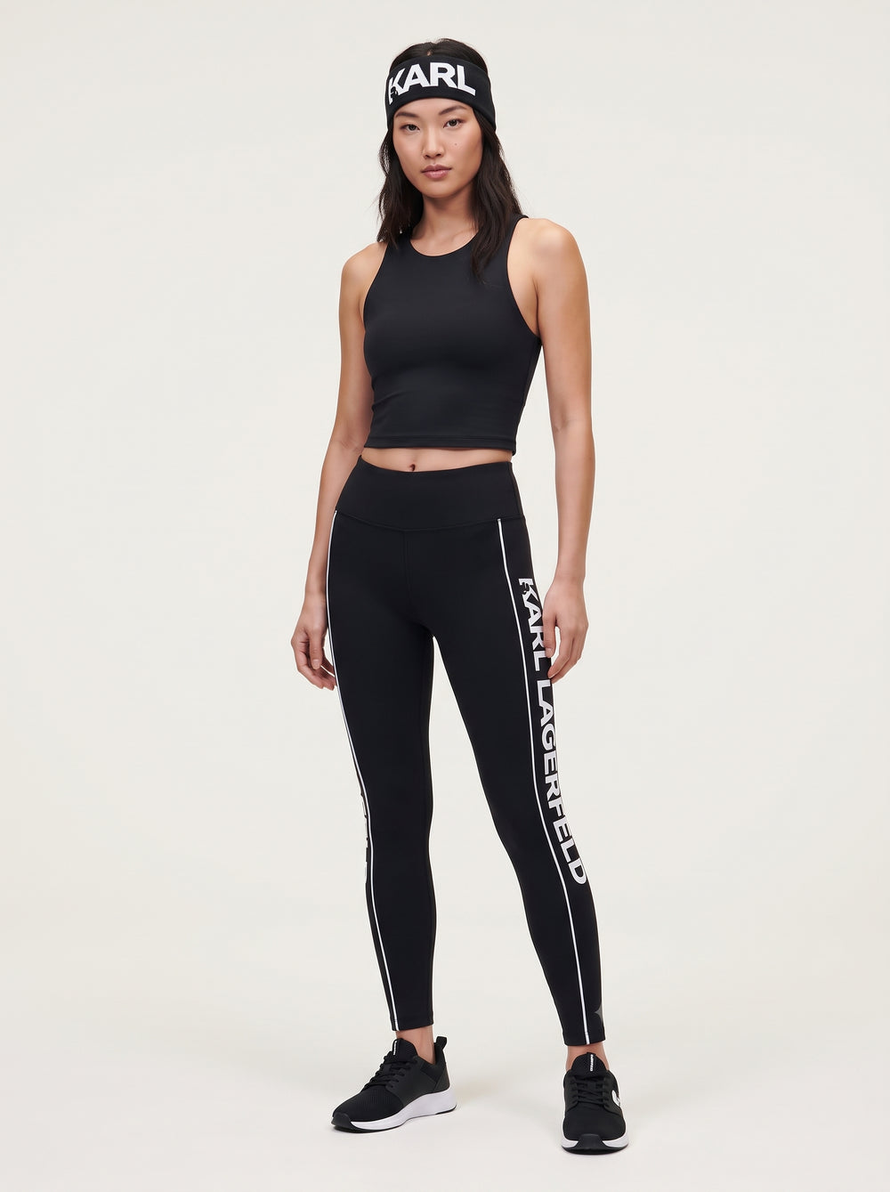 Karl Lagerfeld Paris Logo Side-Taped Leggings with Matching Headband Set
