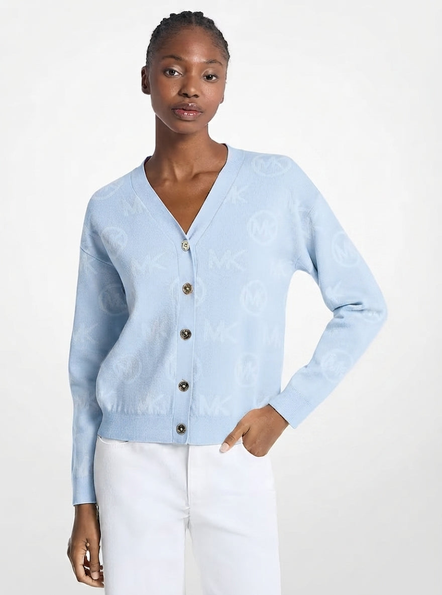 Michael Kors Outlet Logo Jacquard Cotton Blend Cardigan