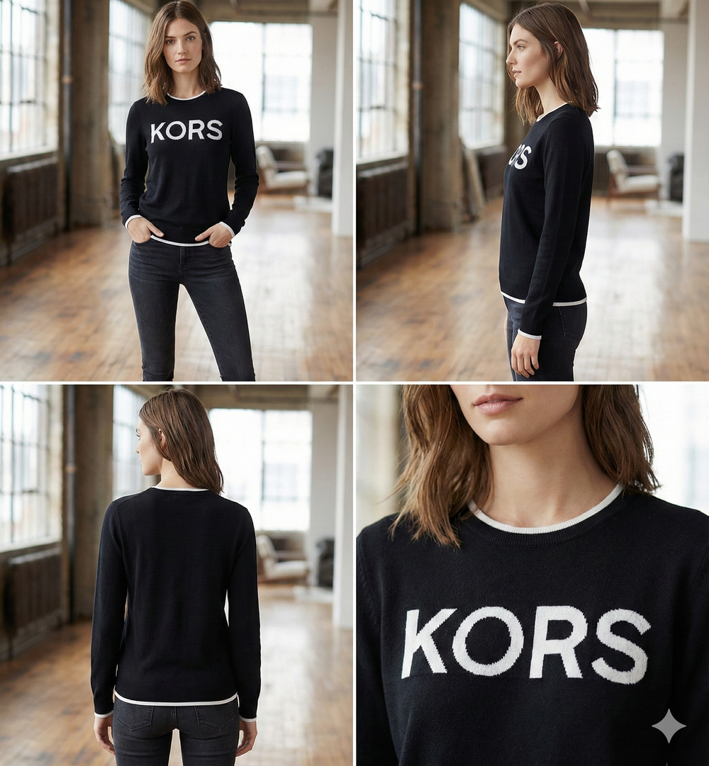 Michael Kors Women's Black Sweater With Logo On Chest