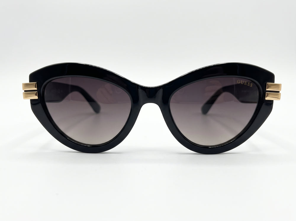 GUESS Women's Cat-Eye Sunglasses – Black Frame with Gold Hinge Detail