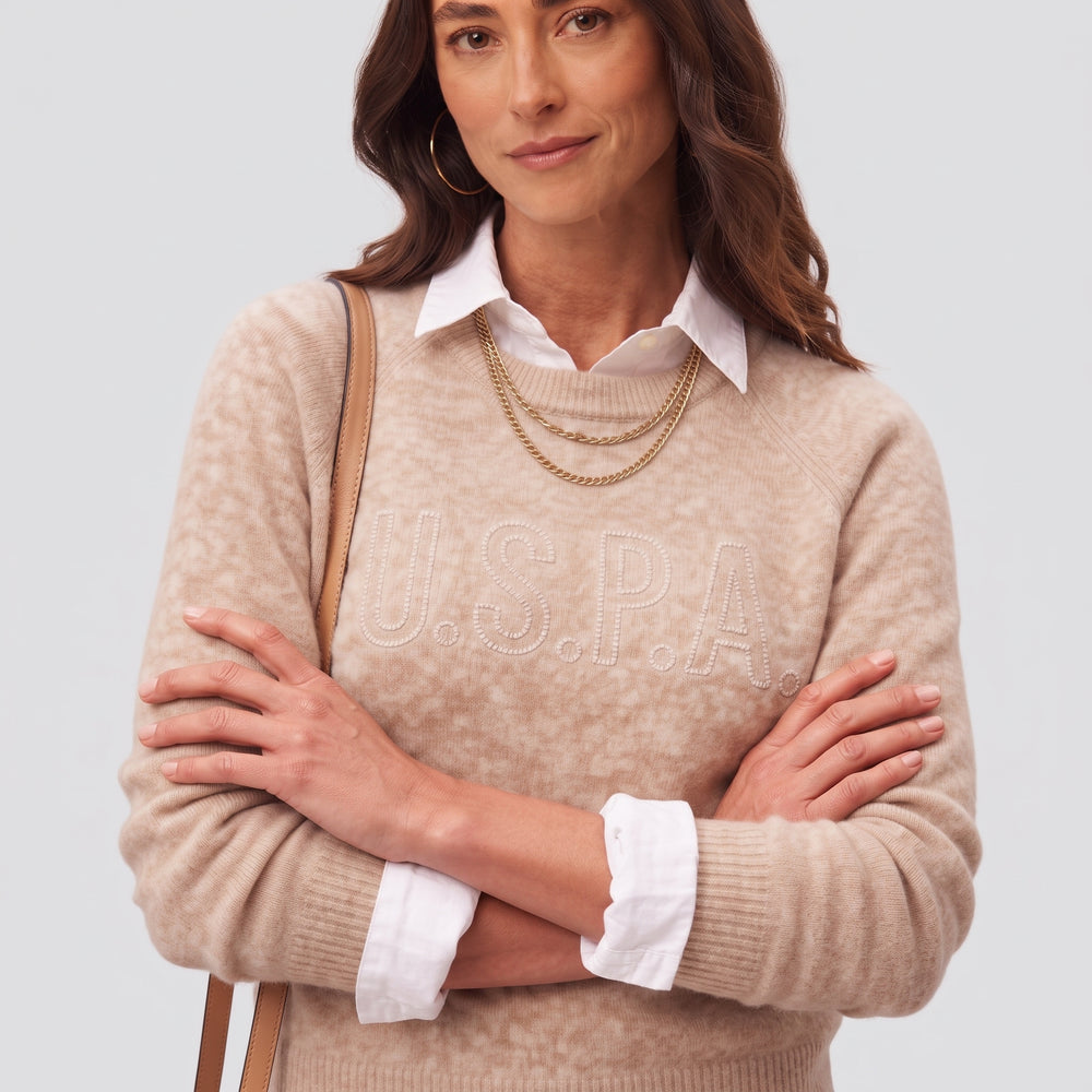 U.S. Polo Assn. Women's Embellished Logo Knit Sweater - Beige