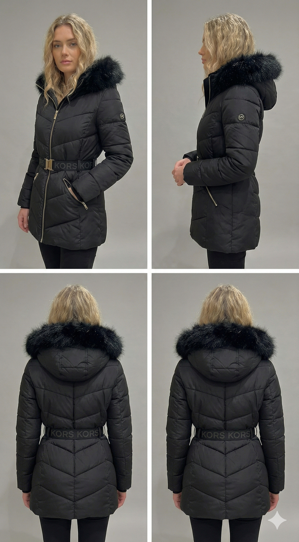 Michael Kors Faux Fur Trim Belted Puffer Jacket