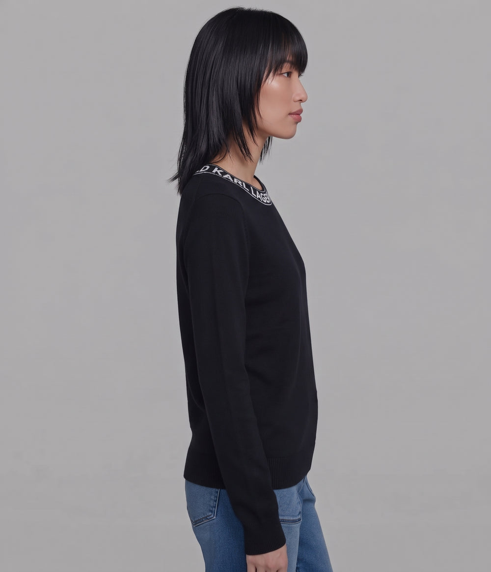 Karl Lagerfeld Black & White Abstract Graphic Crewneck Sweater