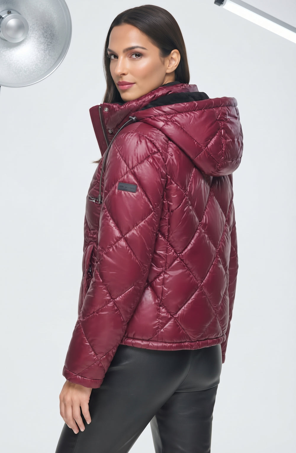 DKNY Diamond Quilt Water Resistant Puffer Jacket In Wine Lush