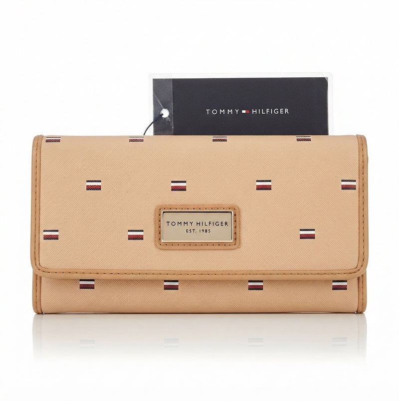 Tommy Hilfiger Women's Allover Flag Logo Trifold / Checkbook Clutch Wallet WITH OUT COVER