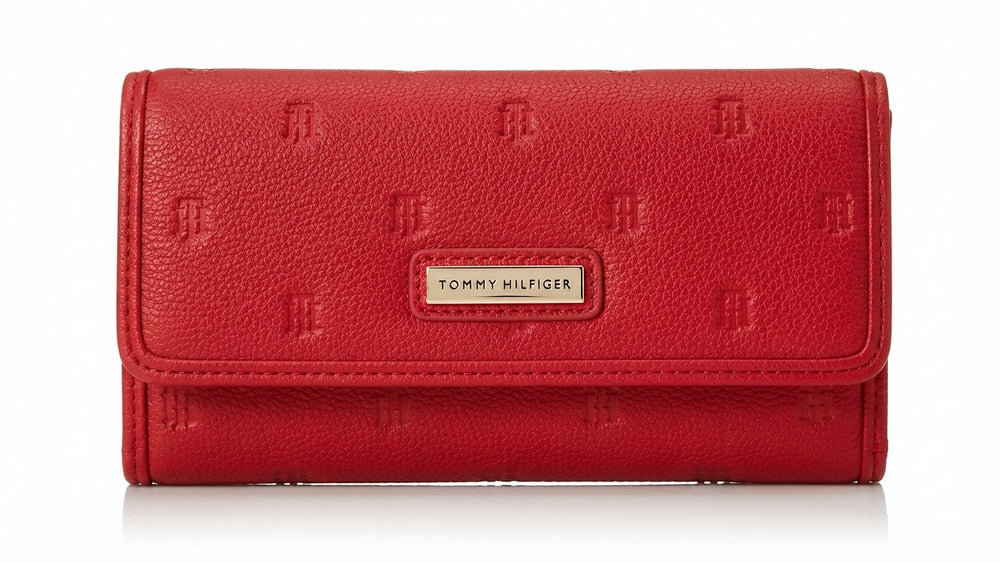 carteira tommy hilfiger feminina couro trifold monograma red WITH OUT COVER