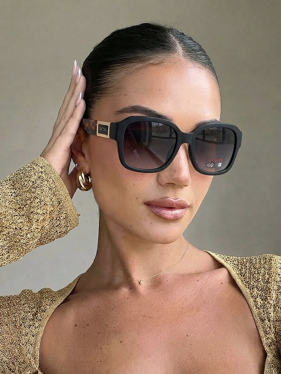 Guess Matte Black and Tortoiseshell Square Sunglasses