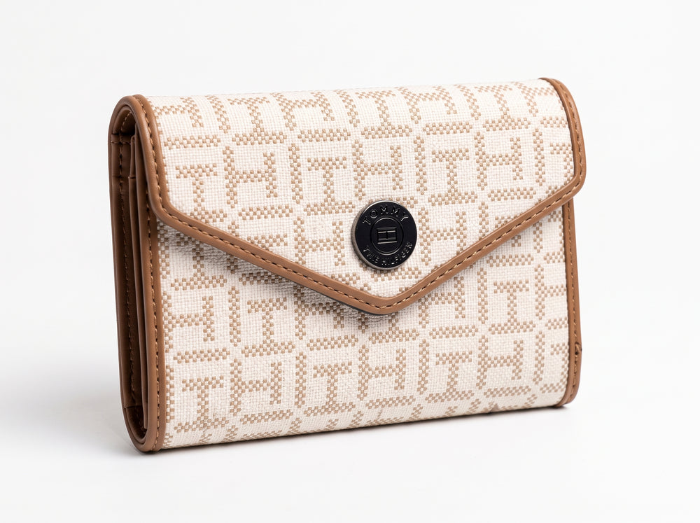 Tommy Hilfiger Women's Coated Canvas Monogram Print Small Envelope Flap Wallet
