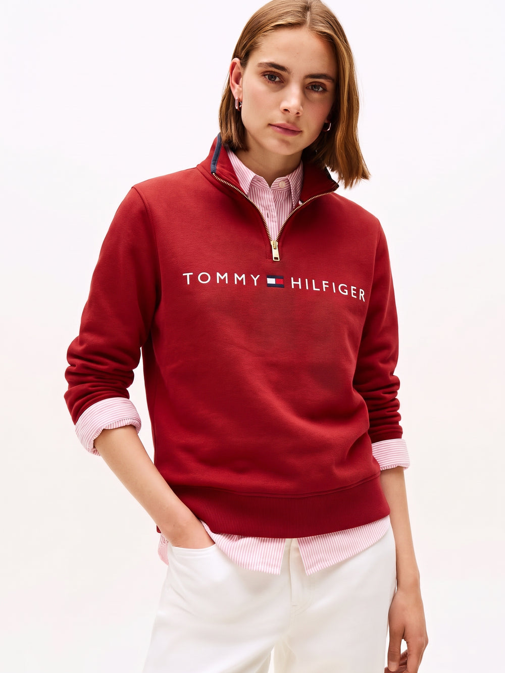 tommy Hilfiger Women's Half-Zip Sweatshirt (Red)