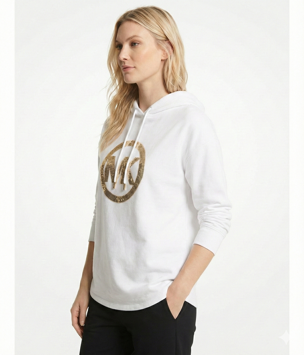 Michael Kors Women's White With Gold Sequin MK Logo