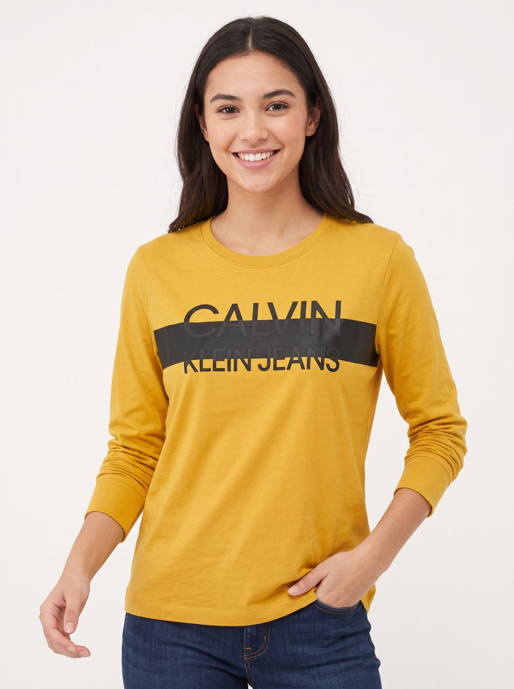 Calvin Klein Jeans Long Sleeve Block Logo Crew Neck T-Shirt