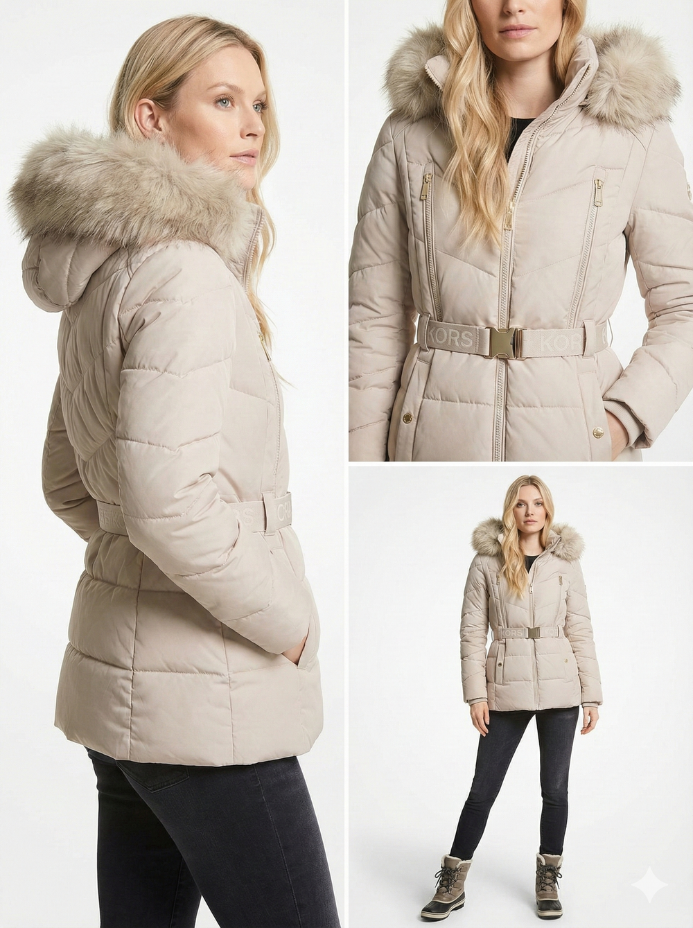 Michael Kors Women's Faux Fur Hooded Belted Coat