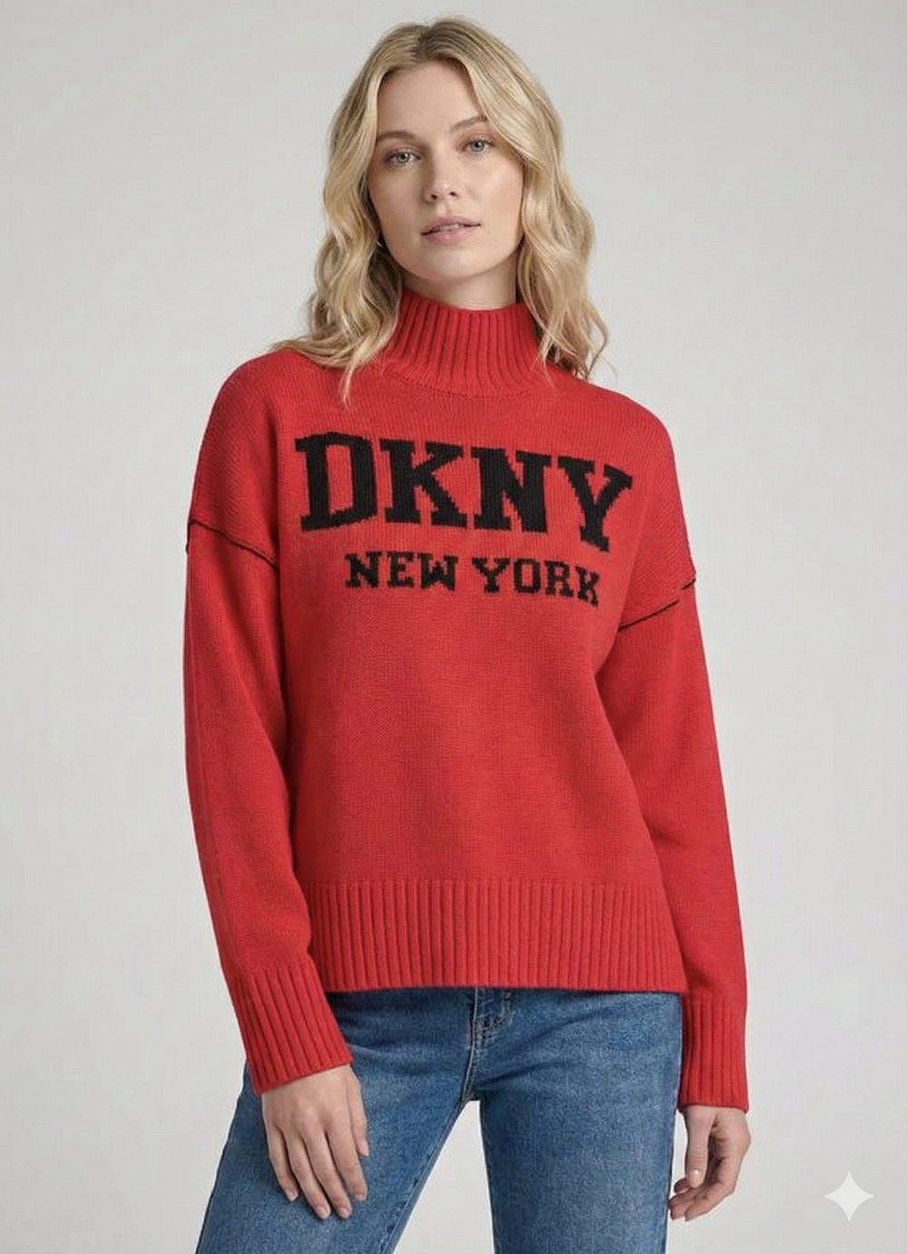 DKNY LOGO INTARSIA MOCK-NECK SWEATER