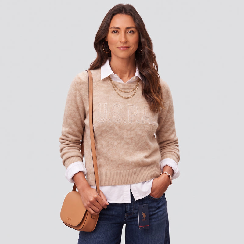 U.S. Polo Assn. Women's Embellished Logo Knit Sweater - Beige