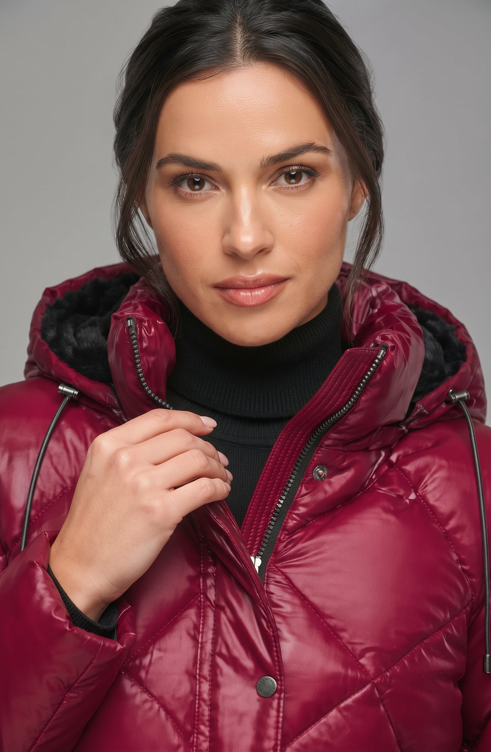 DKNY Diamond Quilt Water Resistant Puffer Jacket In Wine Lush
