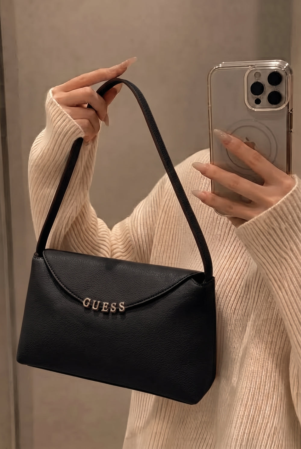 GUESS Structured Shoulder Bag – Taupe