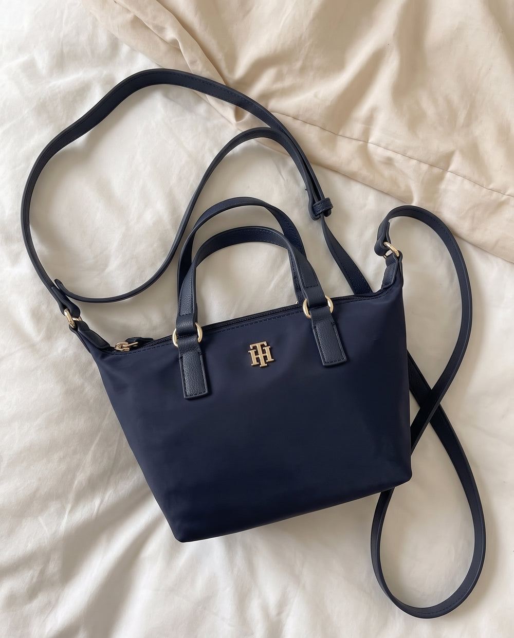 Tommy Hilfiger Women’s Small Nylon Crossbody Bag with Top Handles - Navy Blue