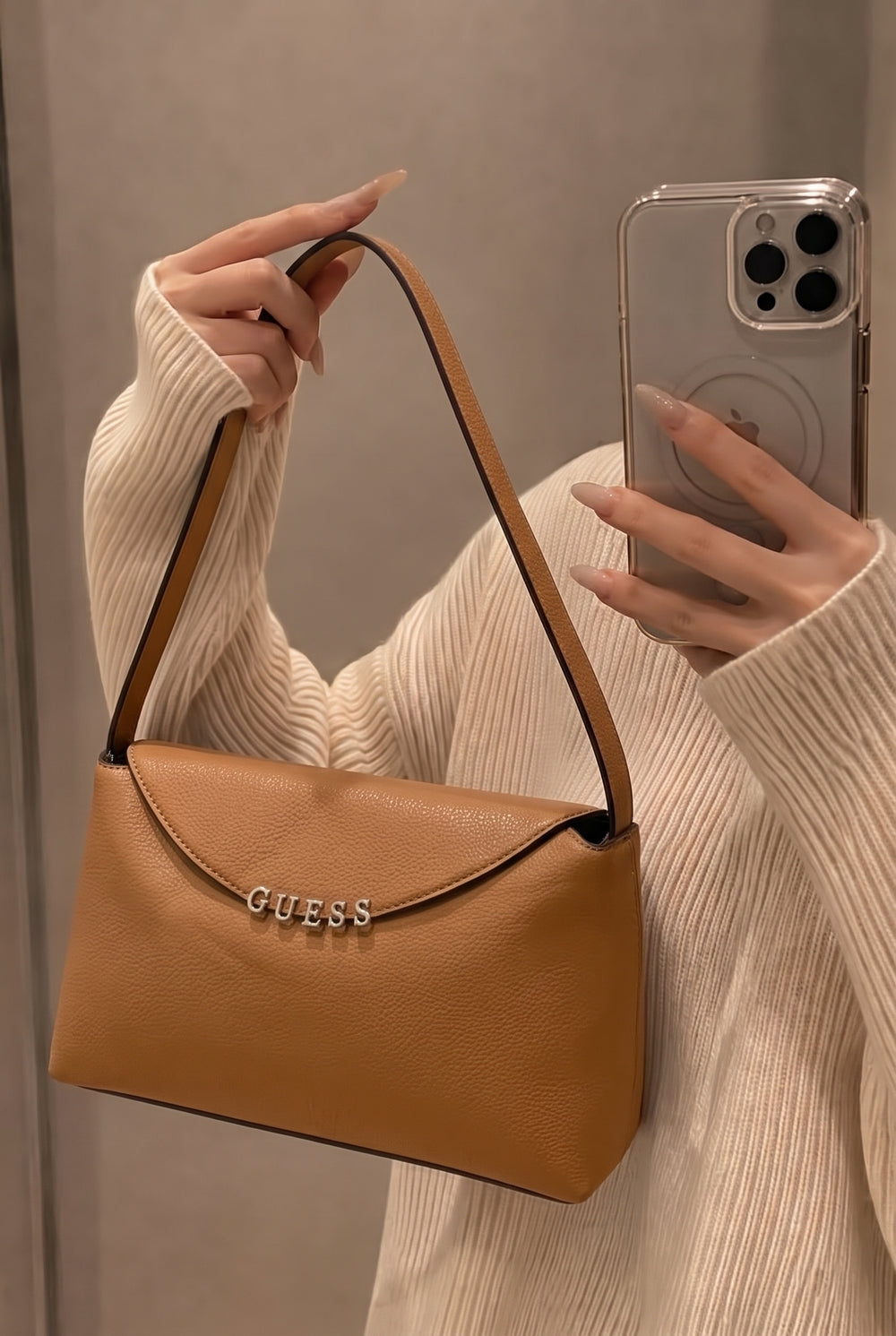 GUESS Structured Shoulder Bag – Taupe