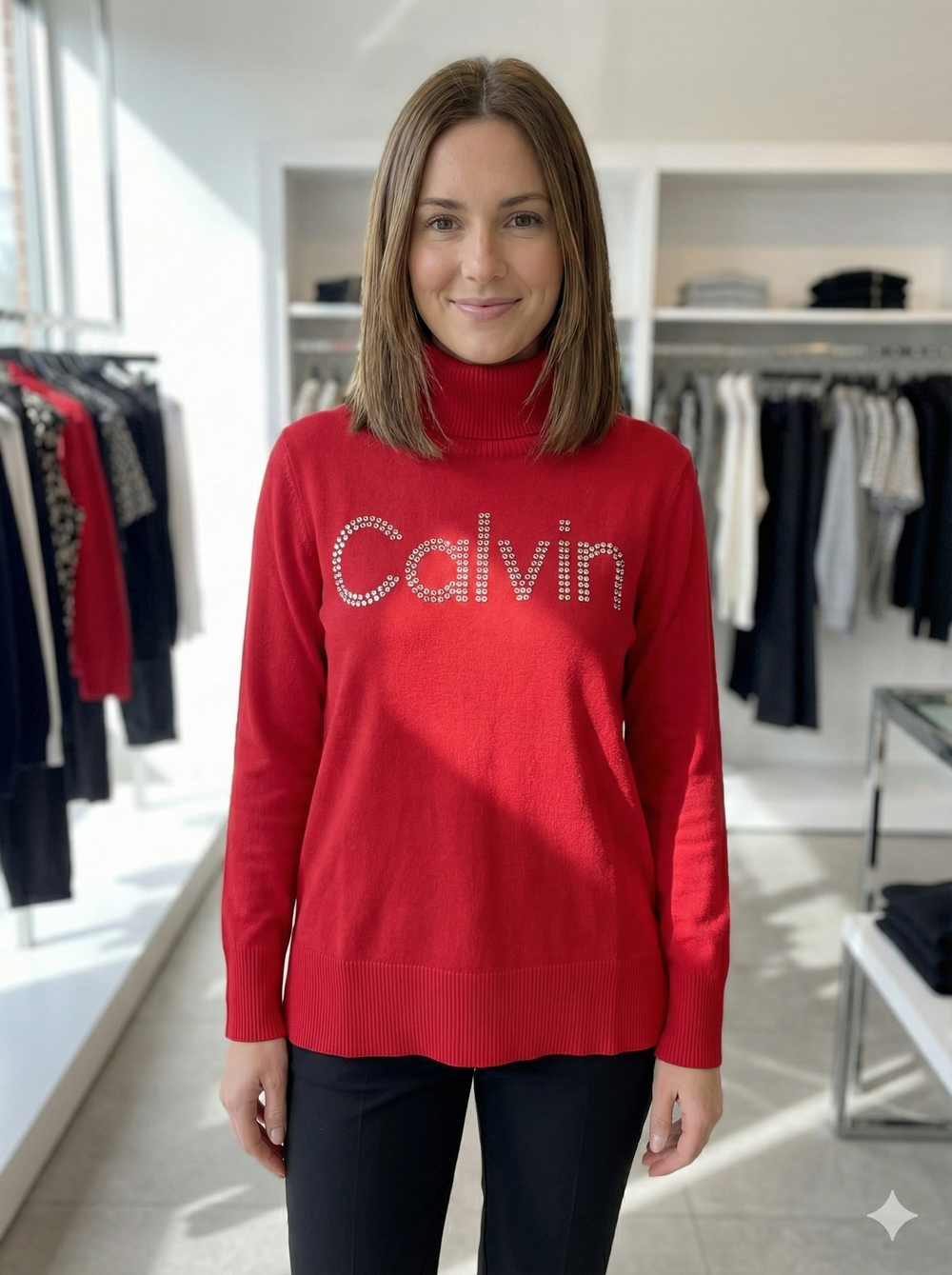 Womens Red Turtleneck Logo Sweater