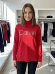 Womens Red Turtleneck Logo Sweater