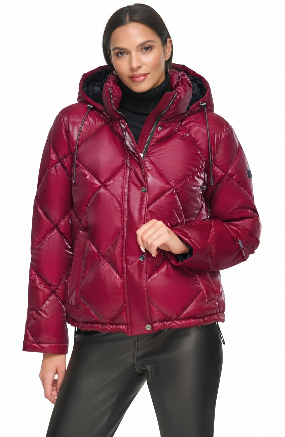 DKNY Diamond Quilt Water Resistant Puffer Jacket In Wine Lush