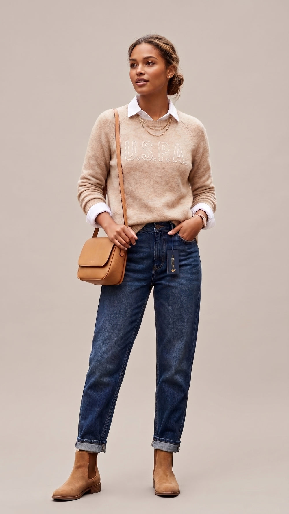 U.S. Polo Assn. Women's Embellished Logo Knit Sweater - Beige
