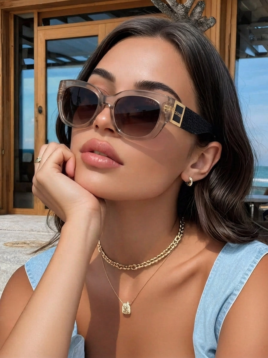 Guess Translucent Nude Cat-Eye Sunglasses with Monogram Temples (Without Case)