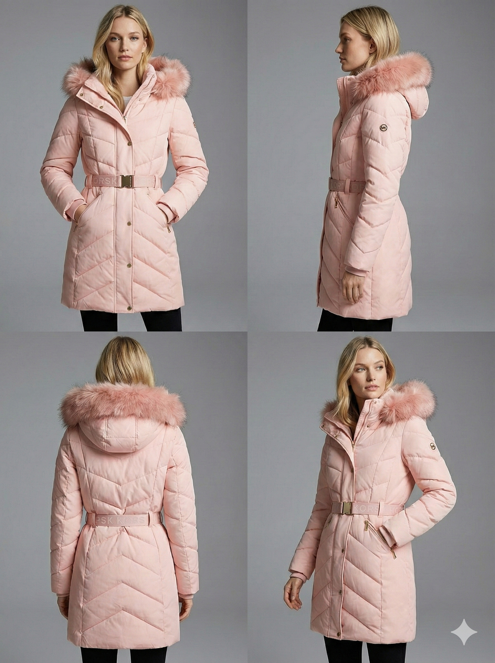 Michael Kors Faux Fur Trim Belted Puffer Jacket