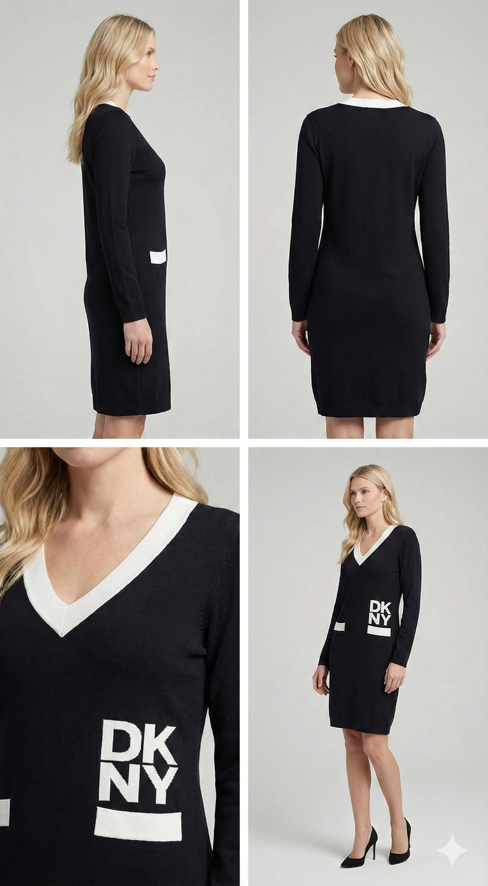 DKNY long-sleeve logo intarsia sweater dress
