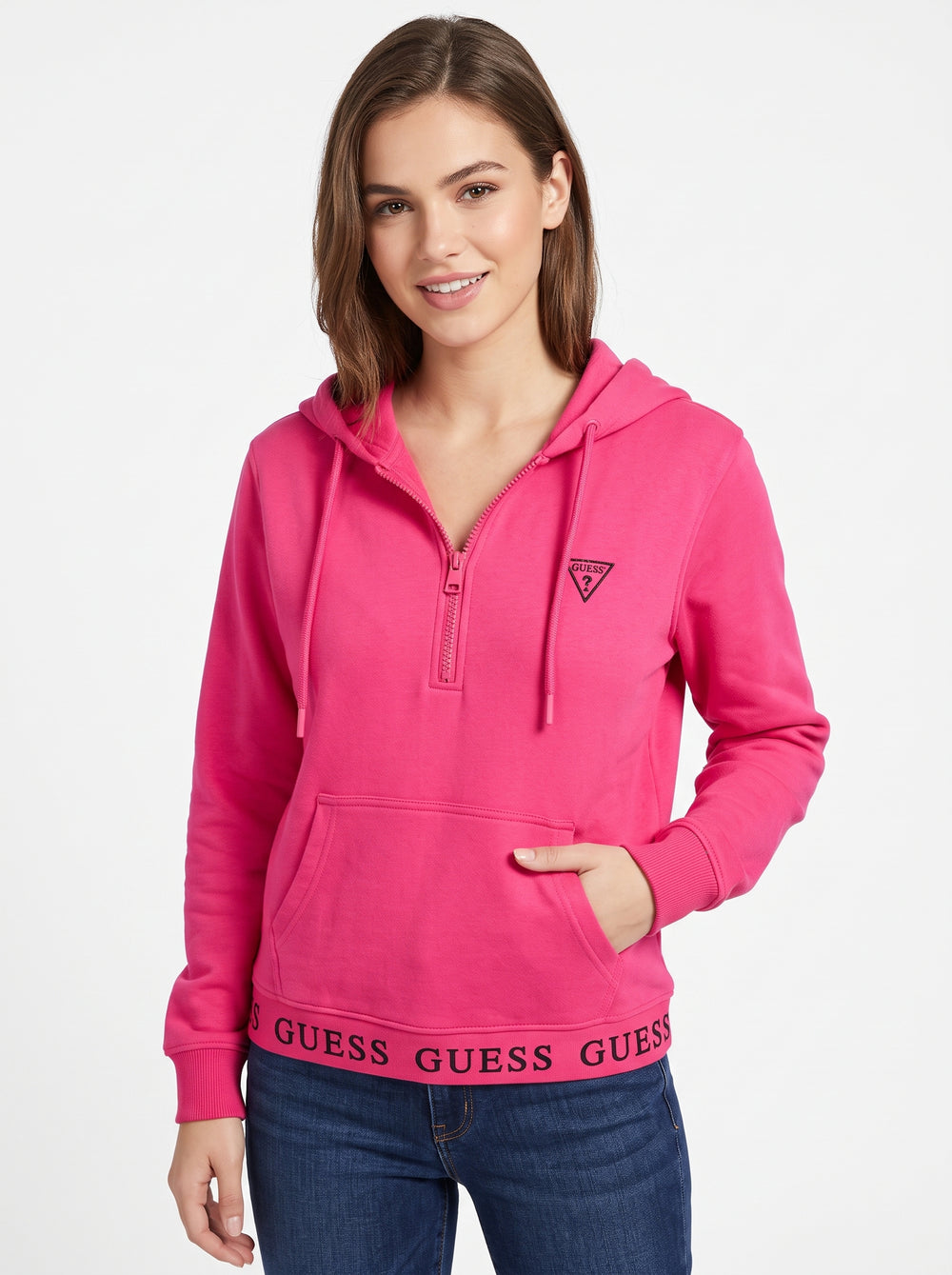 GUESS Women's Half-Zip Logo Hoodie