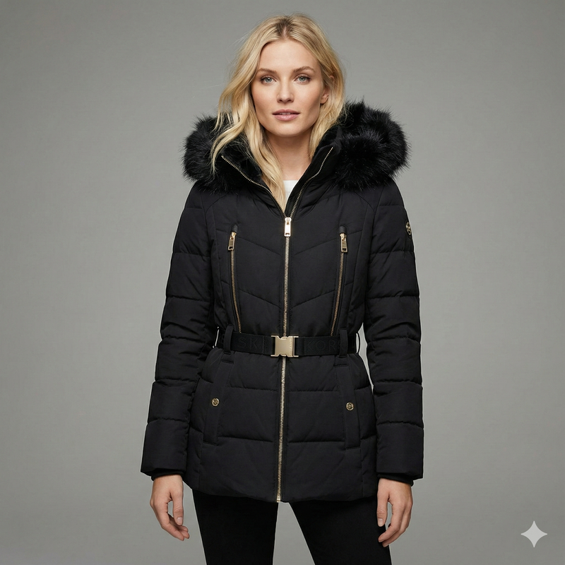 Michael Kors Women's Faux Fur Hooded Belted Coat