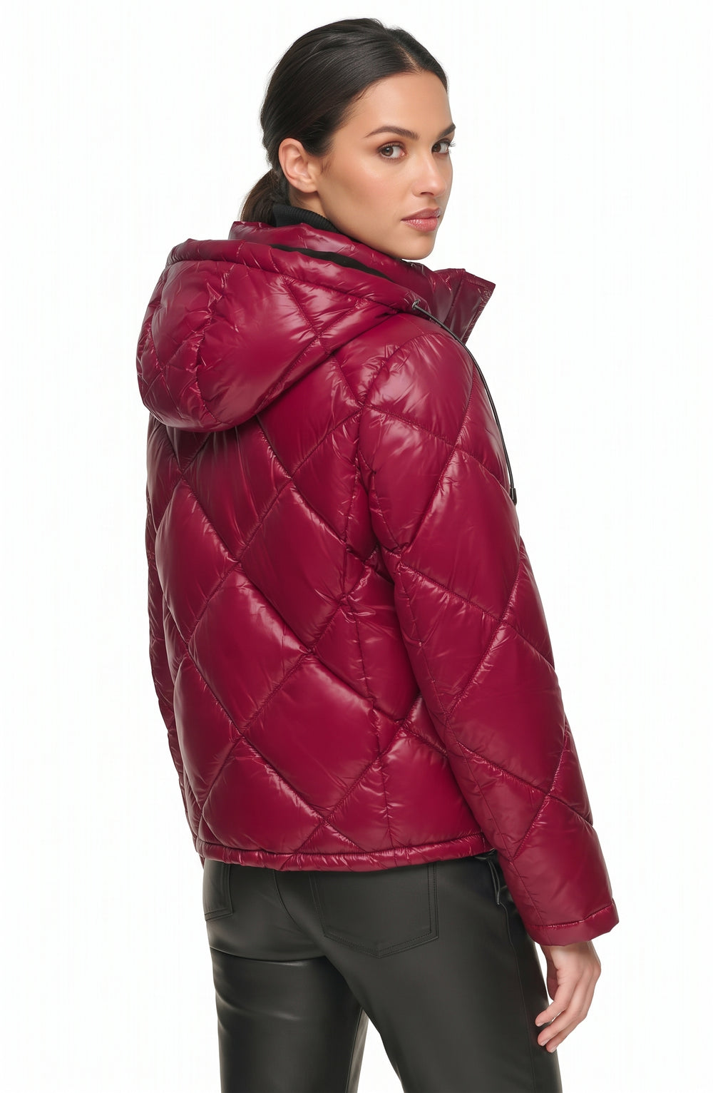DKNY Diamond Quilt Water Resistant Puffer Jacket In Wine Lush