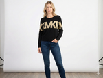Michael Kors Women's Black Sweater With gold Logo On Chest