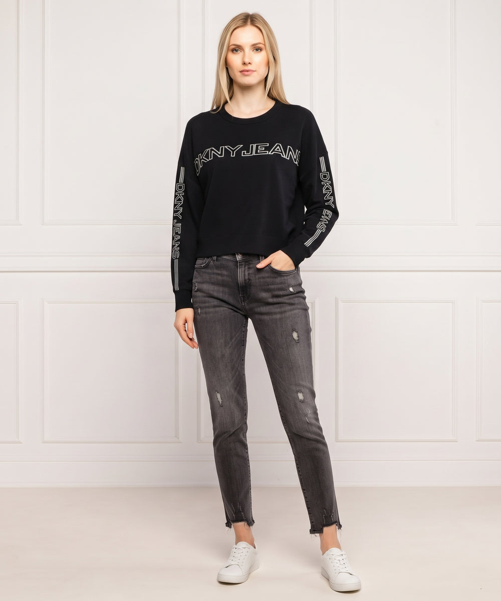 DKNY Jeans Black Long-Sleeve Logo-Sleeve Sweatshirt