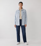 True Religion All Over Logo Denim Shirt Blue Button Up Long Sleeve Size L Womens