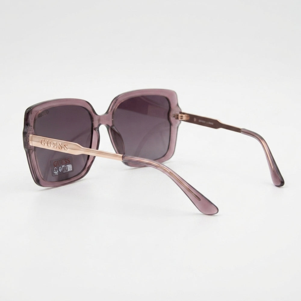 Guess Oversized Translucent Purple Square Sunglasses with Rose Gold Temples (Without Case)