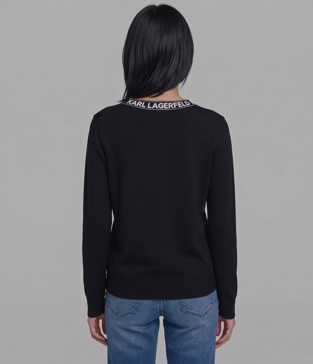 Karl Lagerfeld Black & White Abstract Graphic Crewneck Sweater
