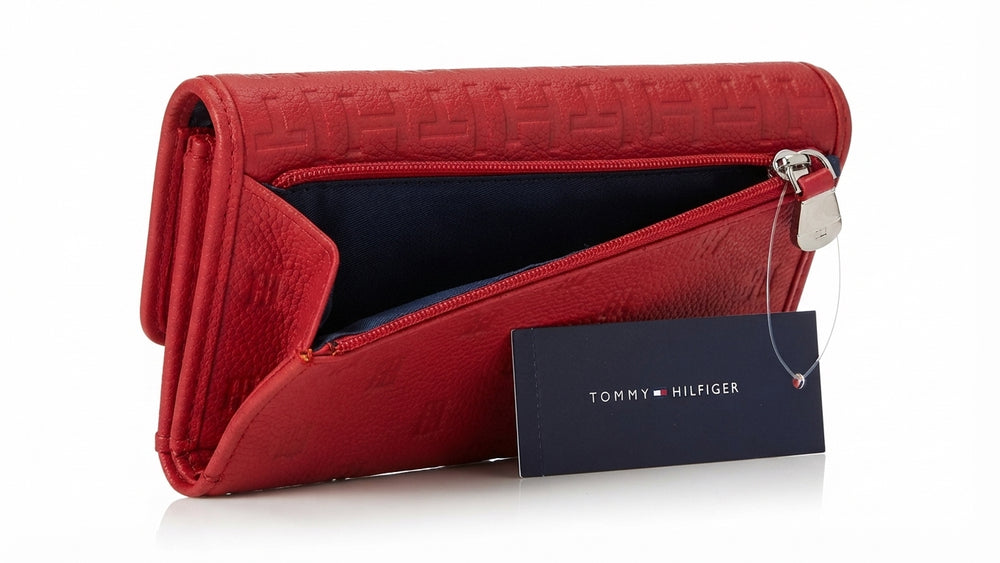 carteira tommy hilfiger feminina couro trifold monograma red WITH OUT COVER