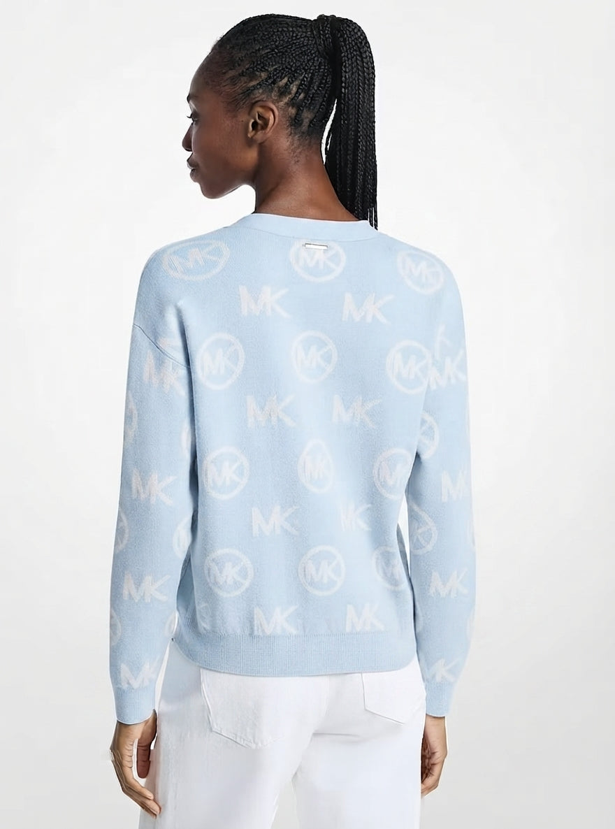 Michael Kors Outlet Logo Jacquard Cotton Blend Cardigan
