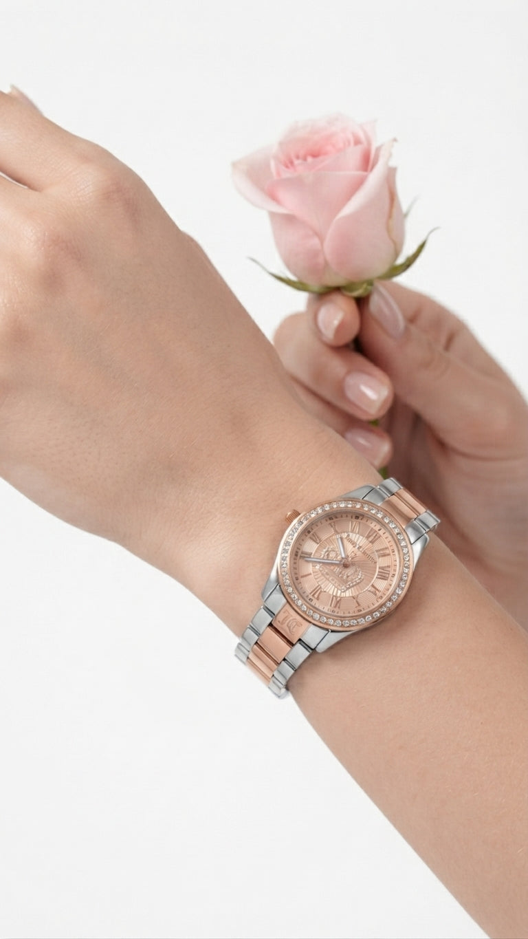Juicy Couture Rose Gold Crown Rhinestone Watch Pink Box Y2K McBling See Pics