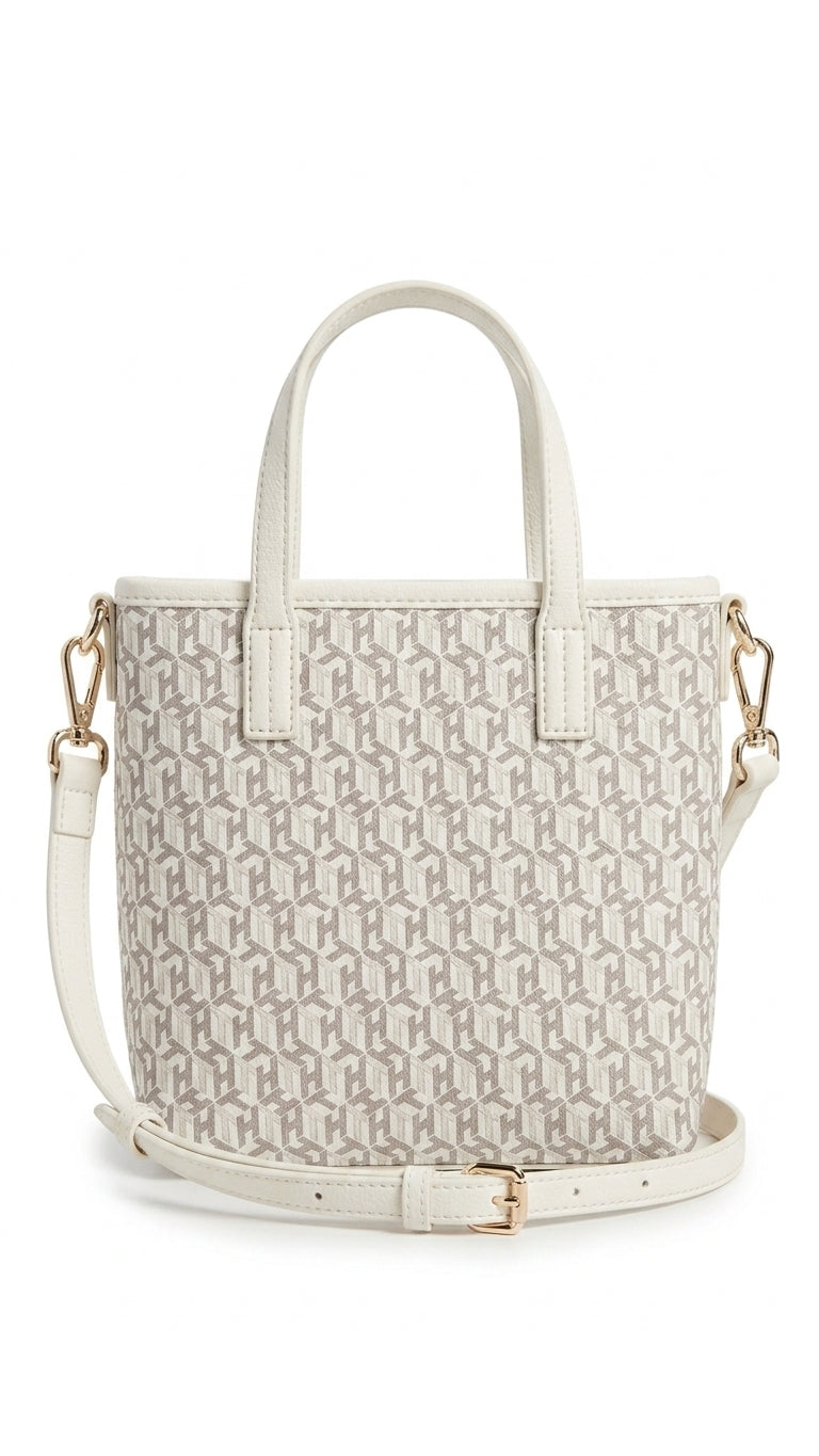 Tommy Hilfiger Logo Off-White Polyurethane Tote Bag