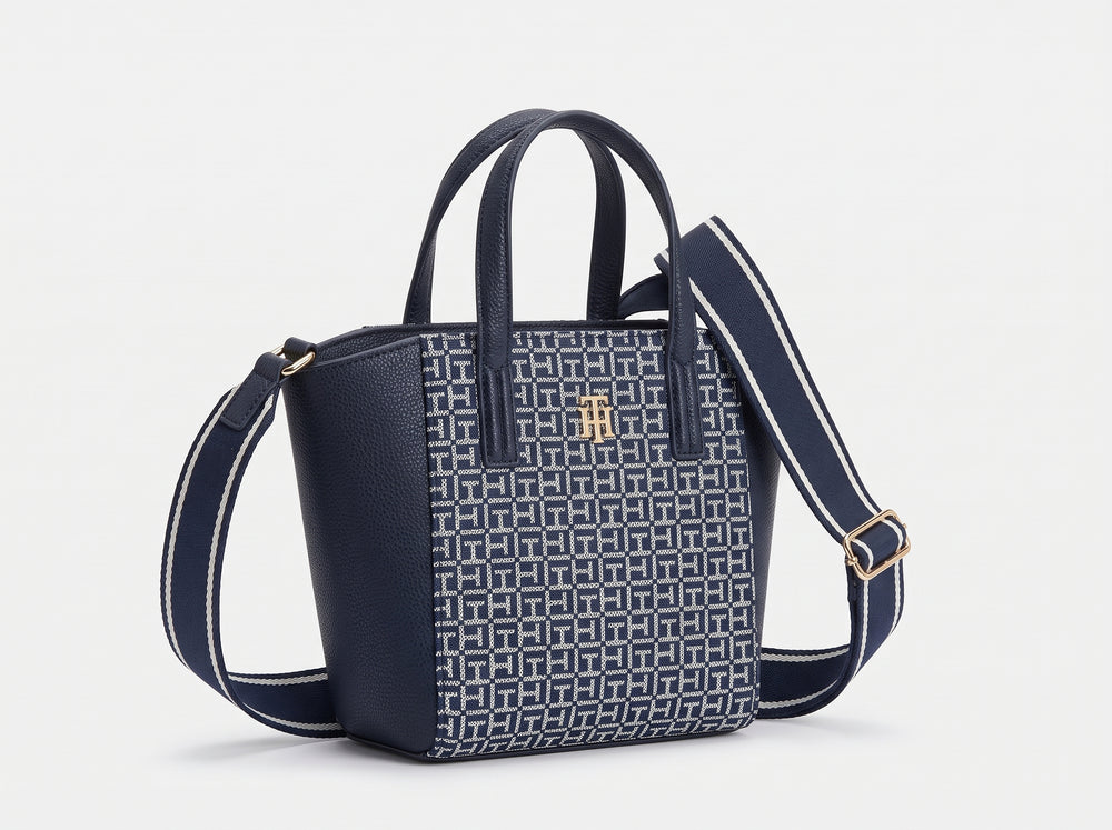 Tommy Hilfiger Monogram Small Crossbody Tote Bag with Webbing Strap