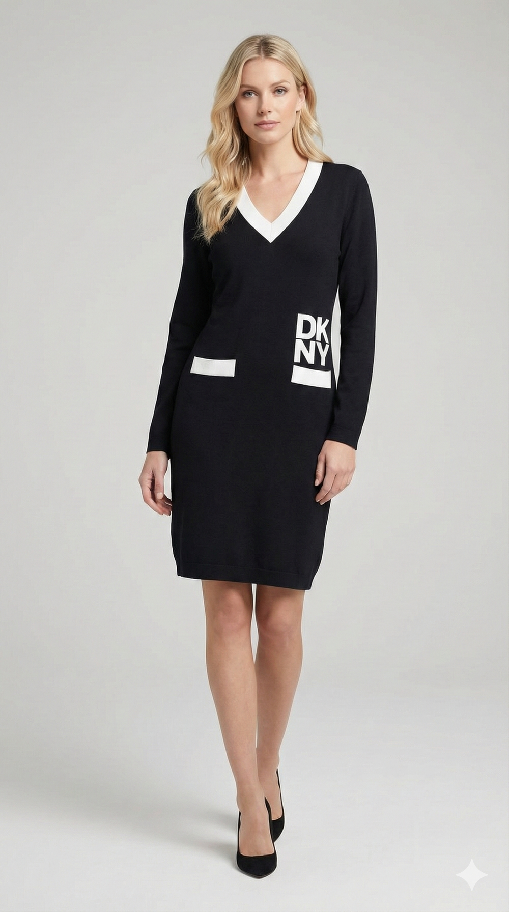 DKNY long-sleeve logo intarsia sweater dress