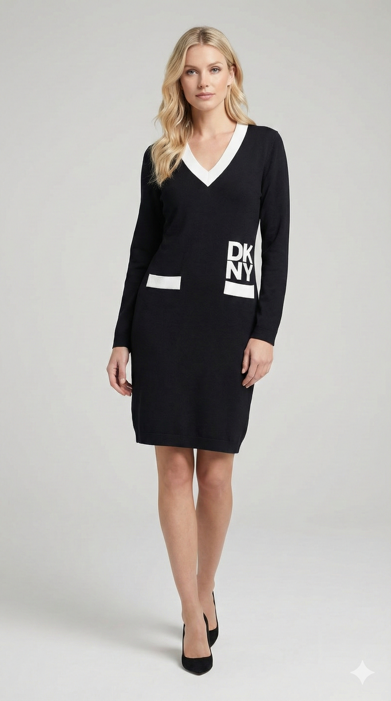 DKNY long-sleeve logo intarsia sweater dress